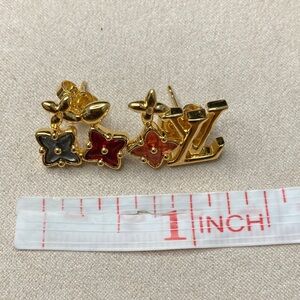 Gold and Red LV Earrings
